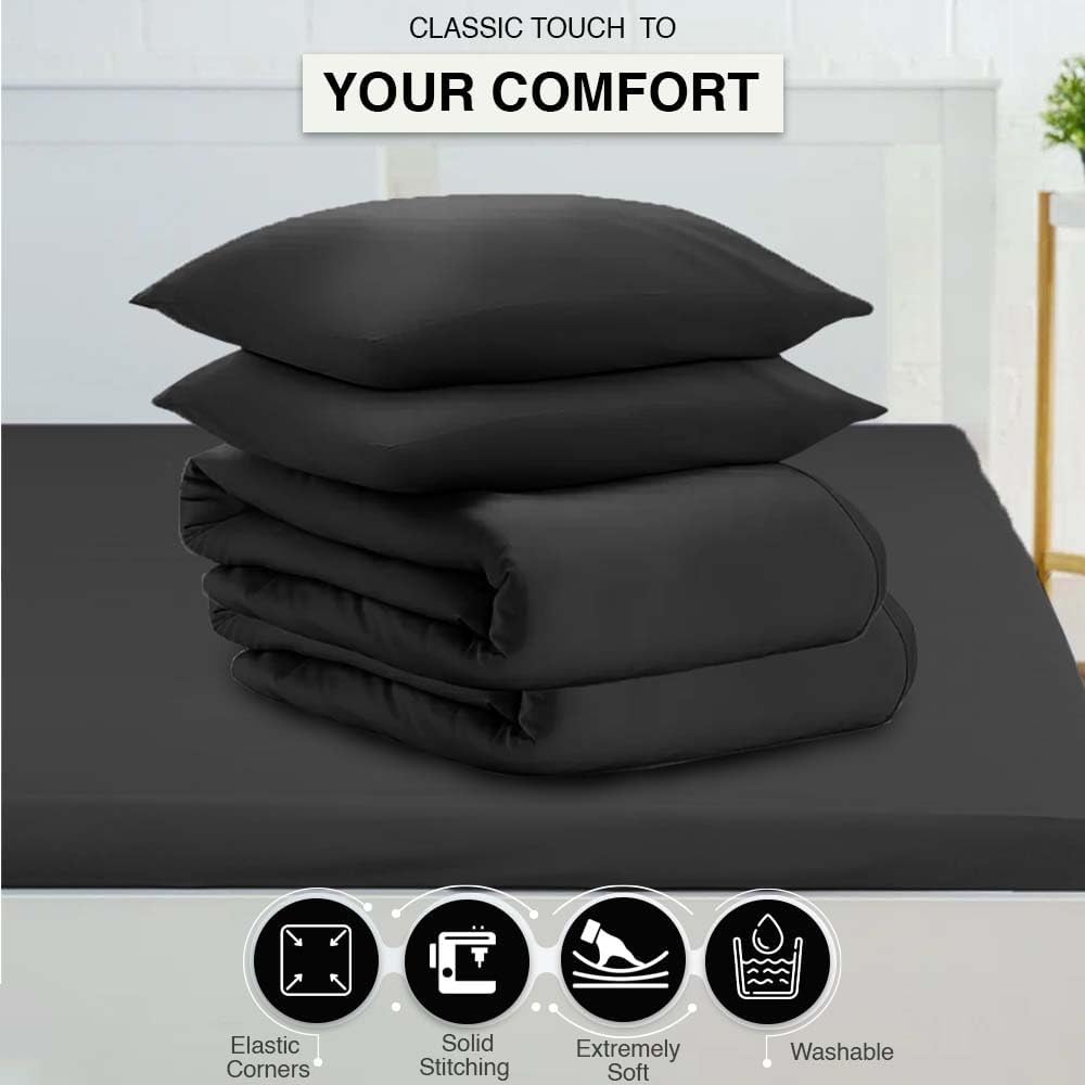 Comfortz Bedding Duvet Cover With Pillowcases Black